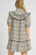 Umgee Ruffled Printed Puff Sleeve Mini Dress - Velora Luxury Fashion