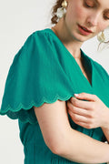 Umgee Scalloped Edge Flutter Sleeve Blouse - Velora Luxury Fashion