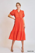 Umgee Short Sleeve Lace-Trim Ruffled Midi Dress - Velora Luxury Fashion
