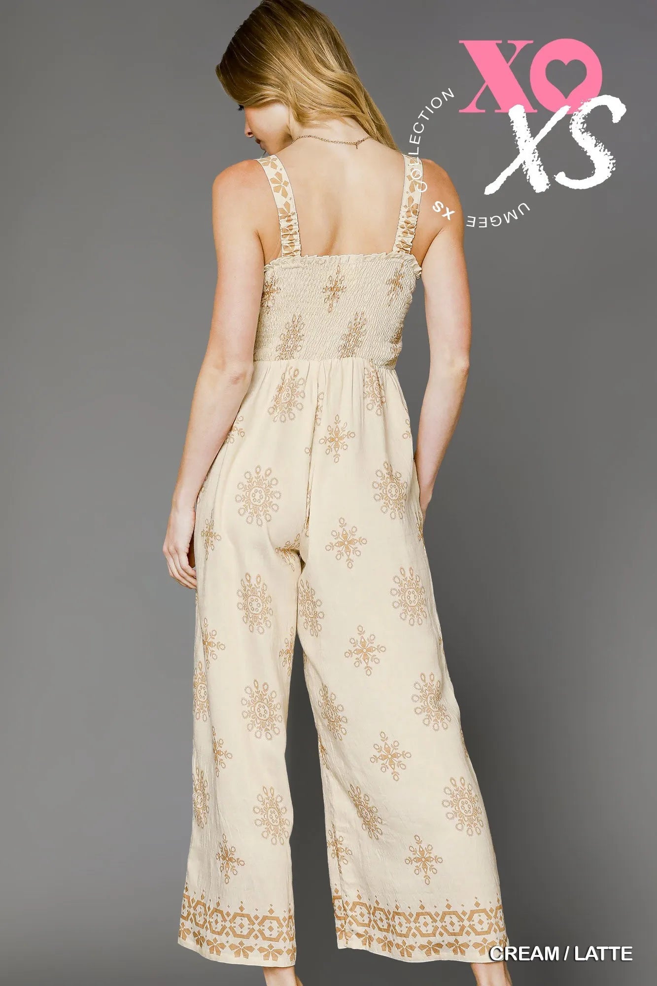 Umgee Smocked Printed Wide Leg Jumpsuit - Velora Luxury Fashion