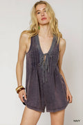 Umgee Tie Front Sleeveless Romper - Velora Luxury Fashion