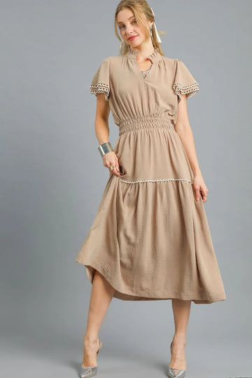 Umgee Tiered Flutter Sleeve Midi Dress - Velora Luxury Fashion