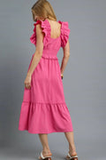 Umgee V-Neck Ruffled Cap Sleeve Midi Dress - Velora Luxury Fashion
