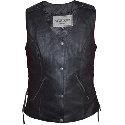 Unik International Women's Eyelet Laced 2 Pocket Vest Boutique of Leathers/Open Road