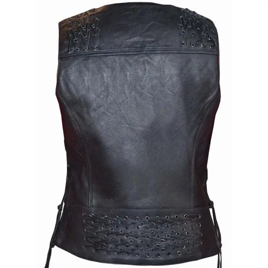 Unik International Women's Eyelet Laced 2 Pocket Vest Boutique of Leathers/Open Road