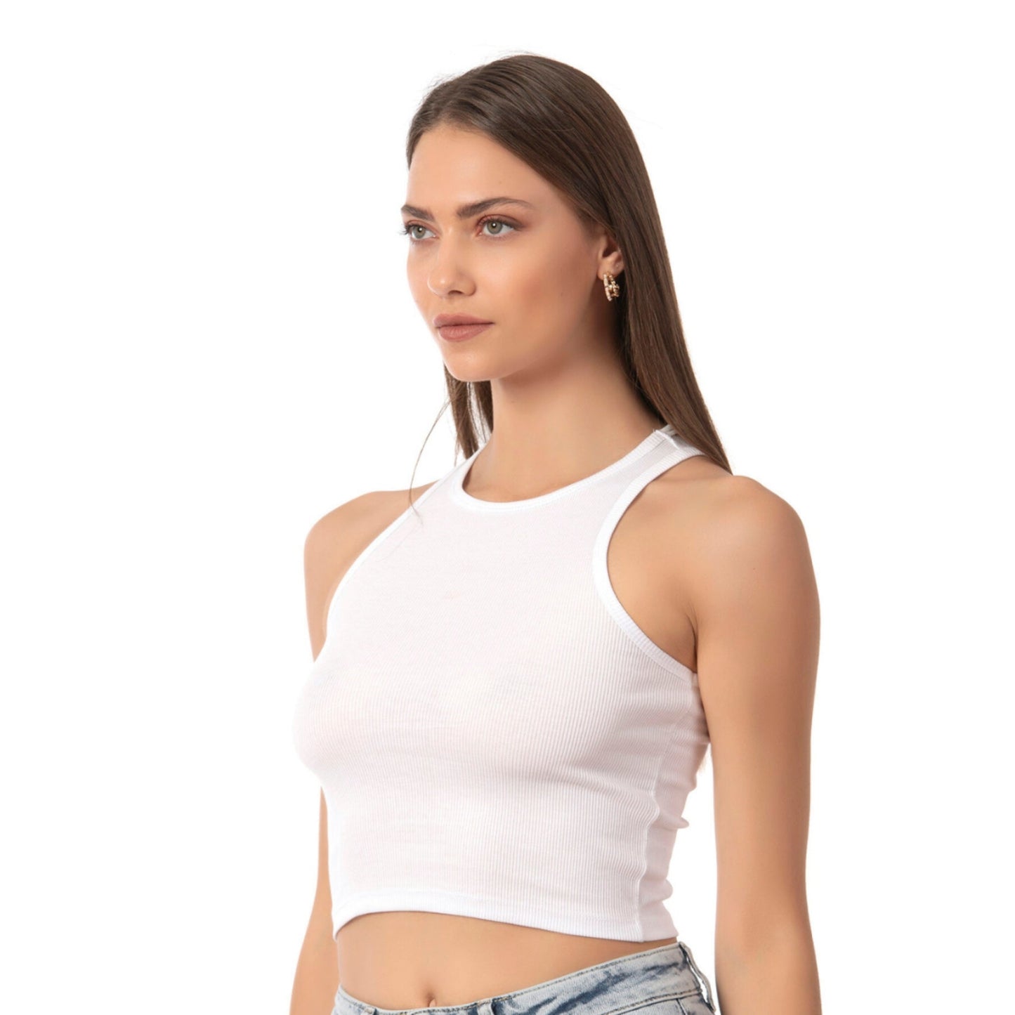 Women’s Ribbed High-Neck Crop Tank Top – Stretchy, Breathable Cotton Blend for Casual & Active Wear - Velora
