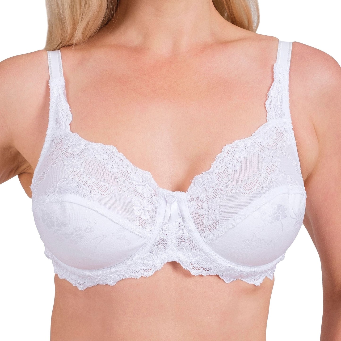 Lace Full-Coverage Underwire Bra – Adjustable Straps, Breathable Fabric & Elegant Everyday Support (White, Skin, Black) - Velora