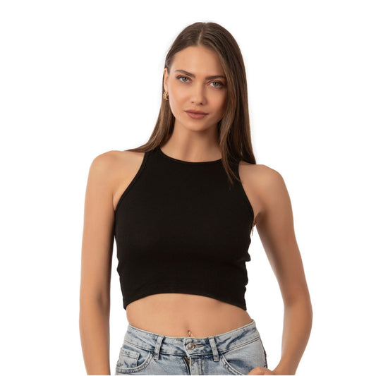 Women’s Ribbed High-Neck Crop Tank Top – Stretchy, Breathable Cotton Blend for Casual & Active Wear - Velora