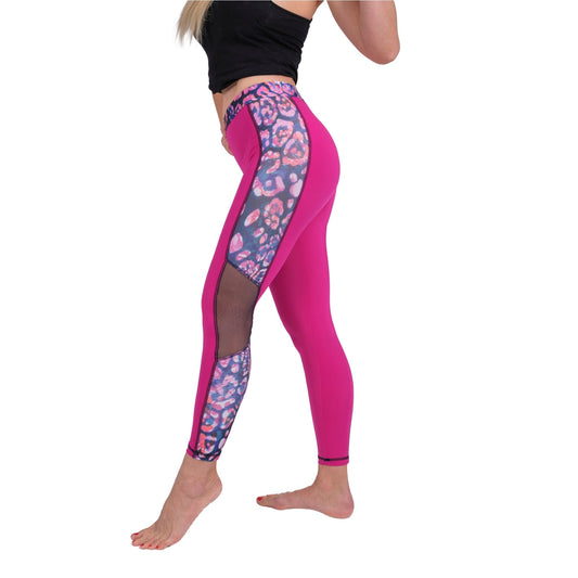High Waist Leopard-Print Mesh Leggings – Women’s Athletic Stretch Fit Pants - Velora