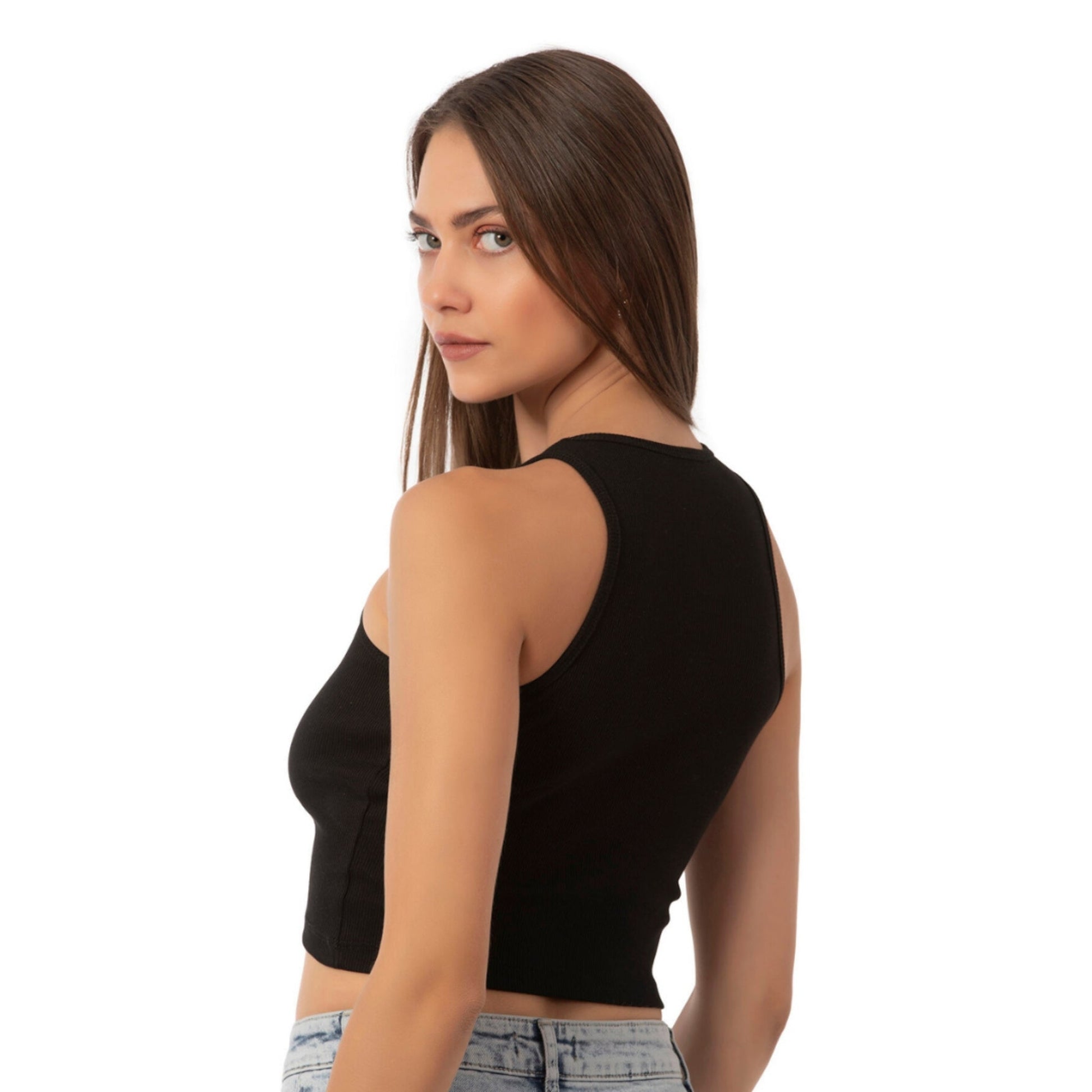 Women’s Ribbed High-Neck Crop Tank Top – Stretchy, Breathable Cotton Blend for Casual & Active Wear - Velora