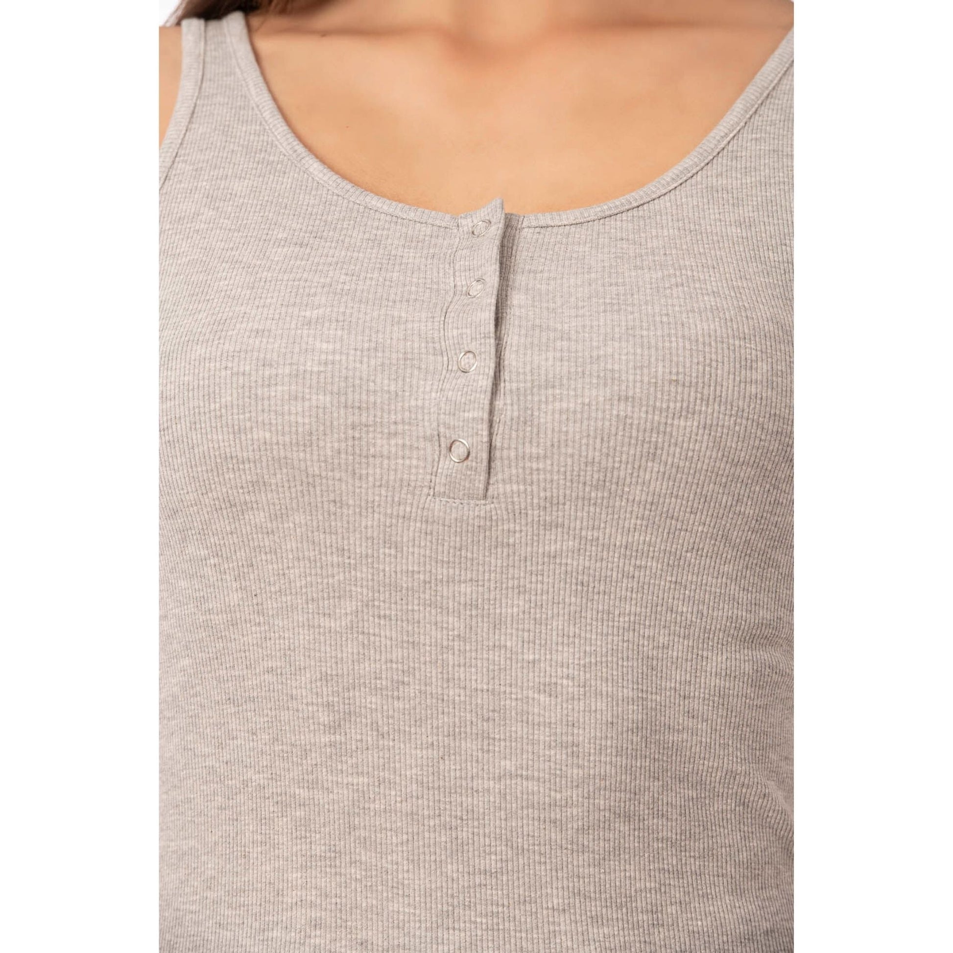 Women’s Ribbed Cotton Tank Top with Snap Buttons – Stretch Sleeveless Henley Shirt - Velora
