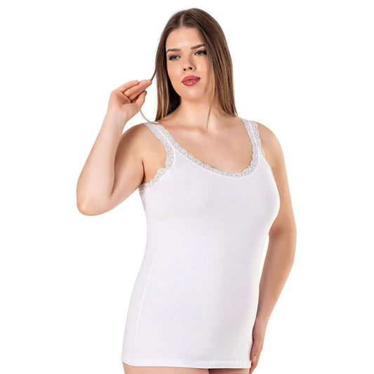 Plus Size Cotton Camisole with Lace Trim – Stretch Scoop Neck Tank Top for Women - Velora