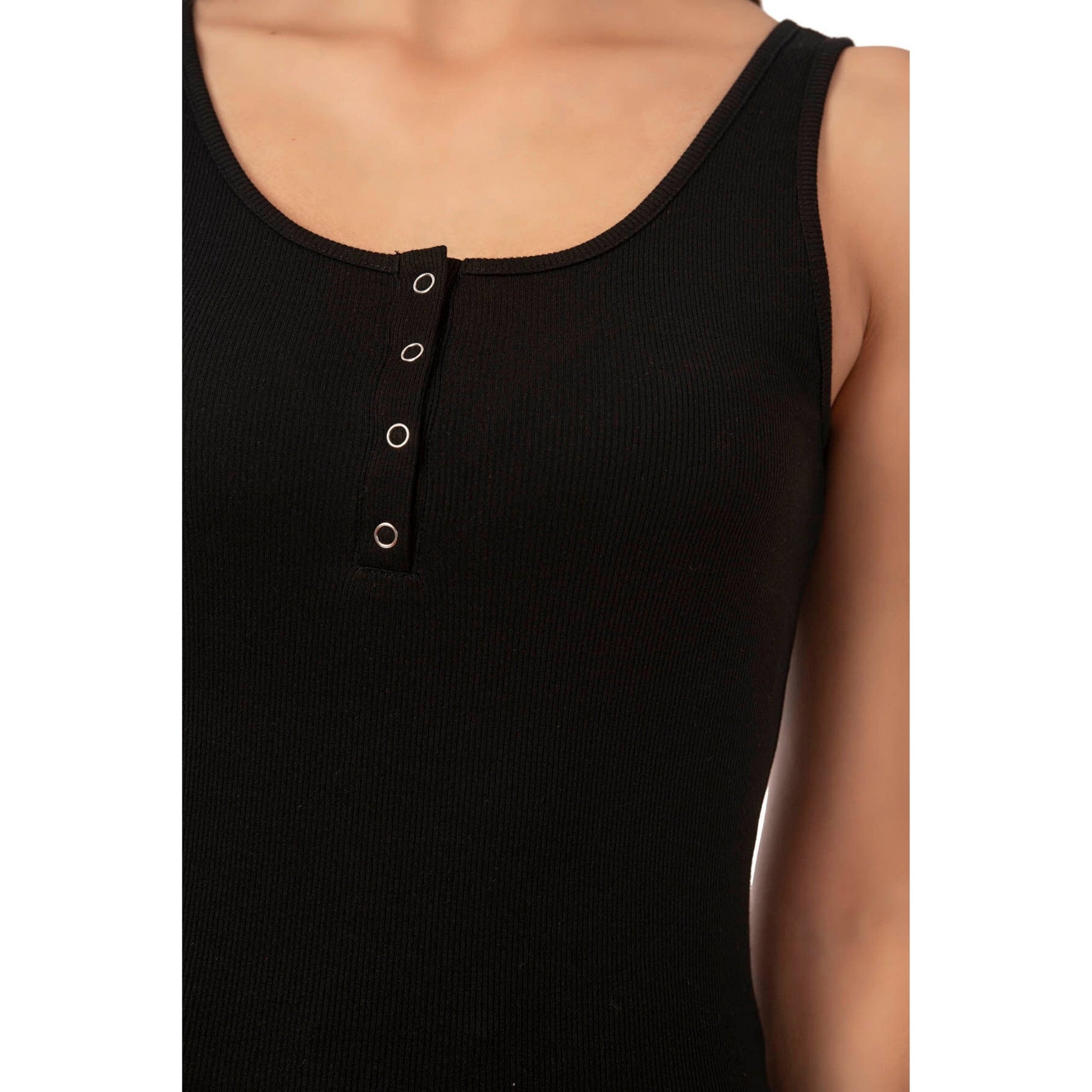 Women’s Ribbed Cotton Tank Top with Snap Buttons – Stretch Sleeveless Henley Shirt - Velora