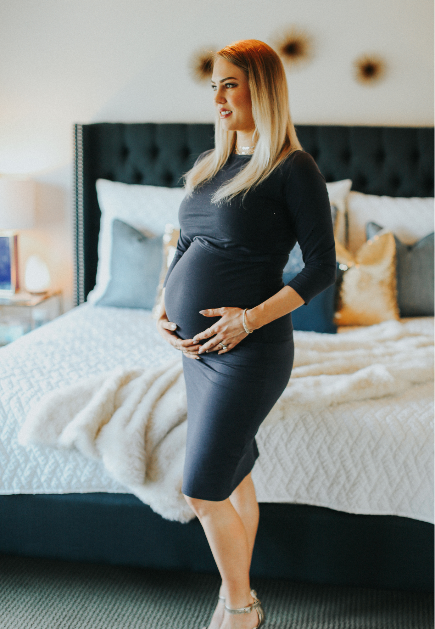 Taryn 3/4 Sleeve Maternity and Nursing Dress - Velora Luxury Fashion