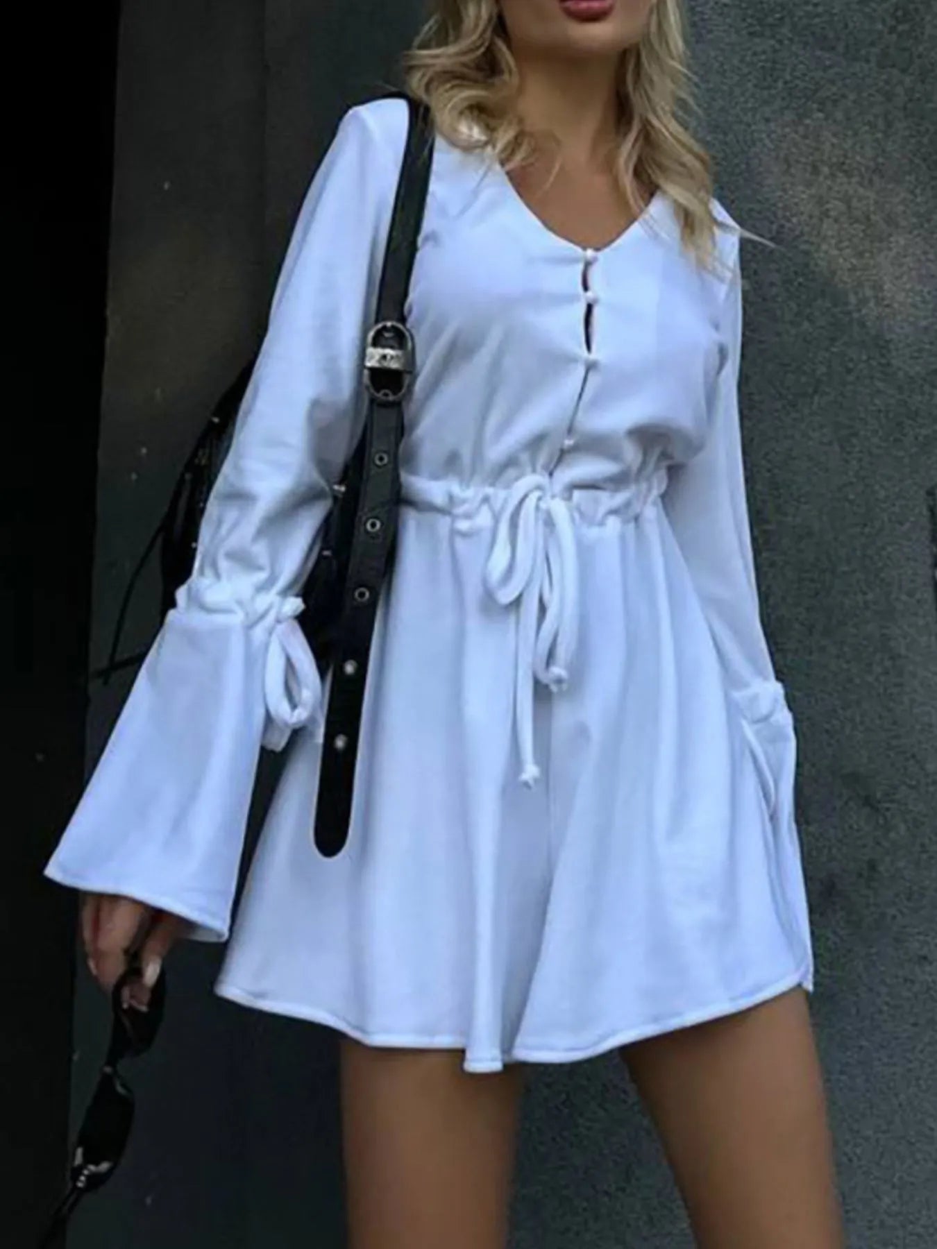 V-Neck Flounce Sleeve Romper - Velora Luxury Fashion