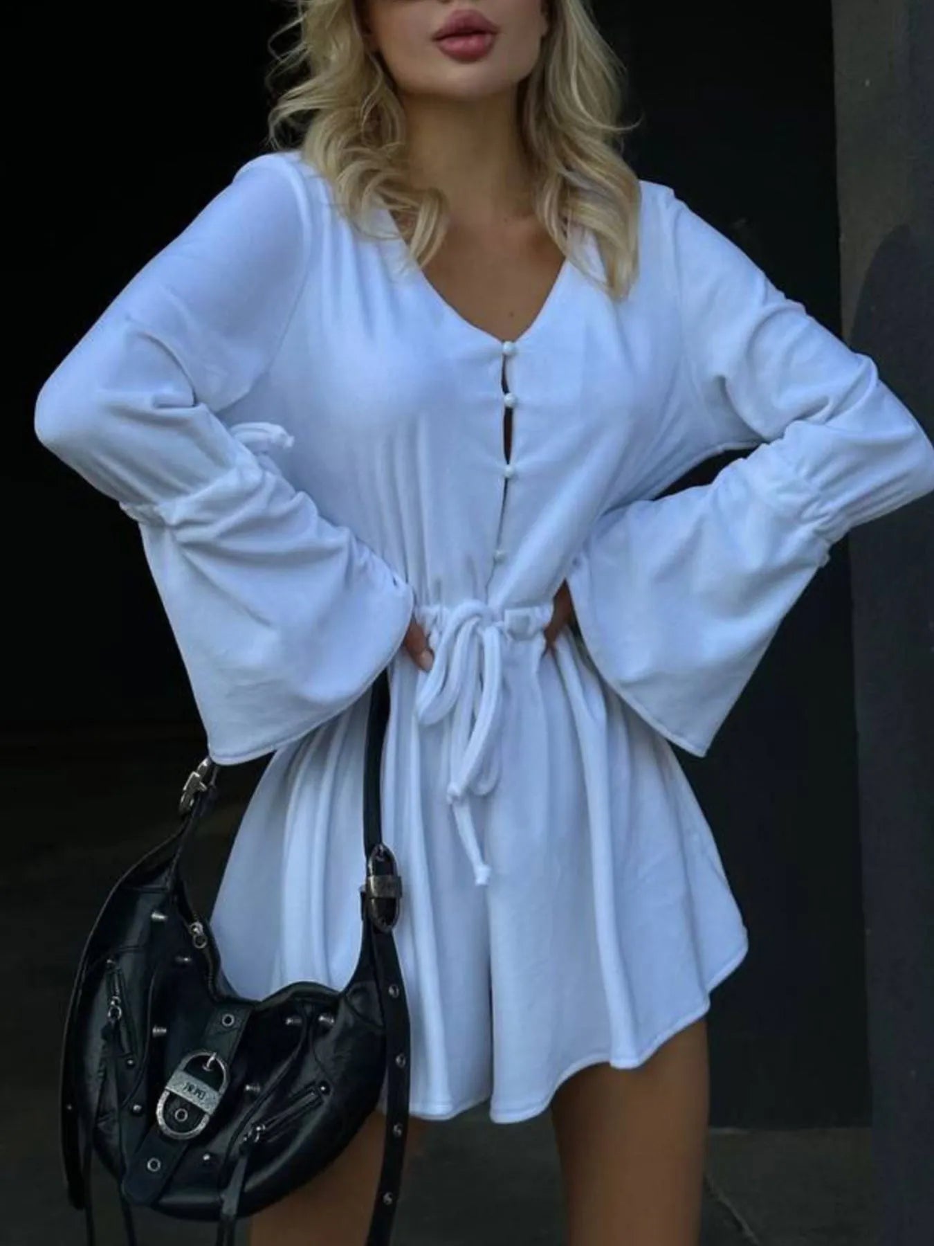 V-Neck Flounce Sleeve Romper - Velora Luxury Fashion
