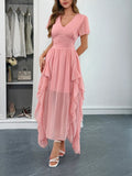 V-Neck Flutter Sleeve Dress - Velora Luxury Fashion