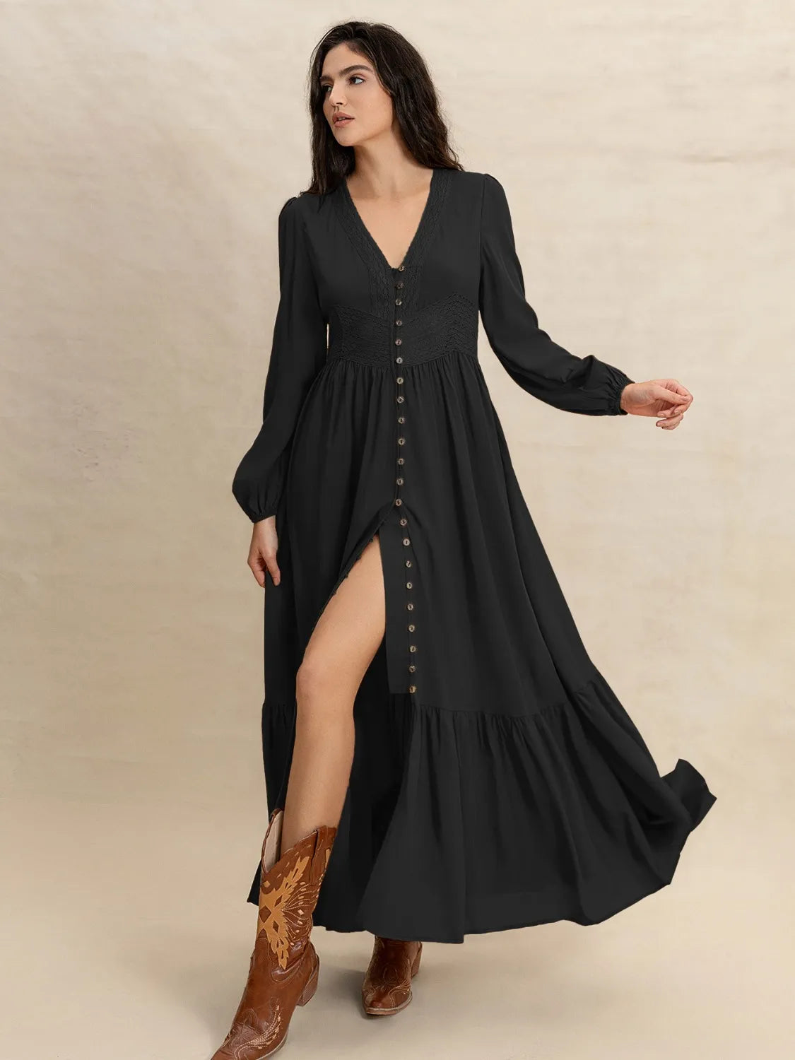 V-Neck Long Sleeve Dress - Velora