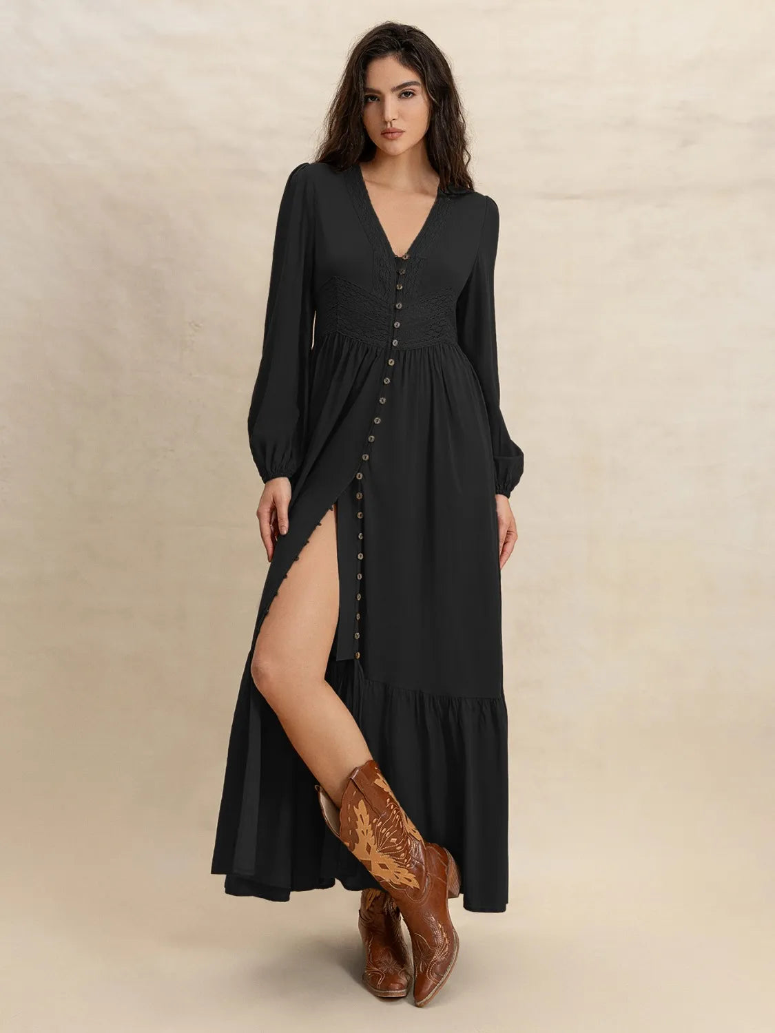 V-Neck Long Sleeve Dress - Velora