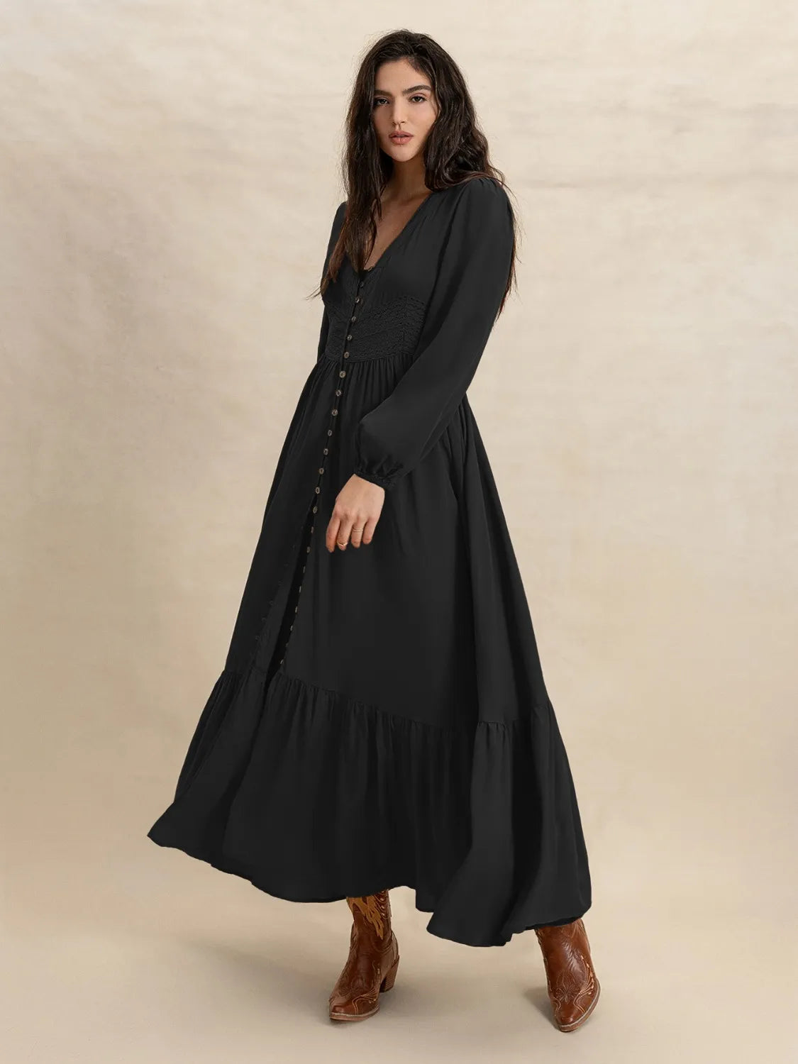 V-Neck Long Sleeve Dress - Velora