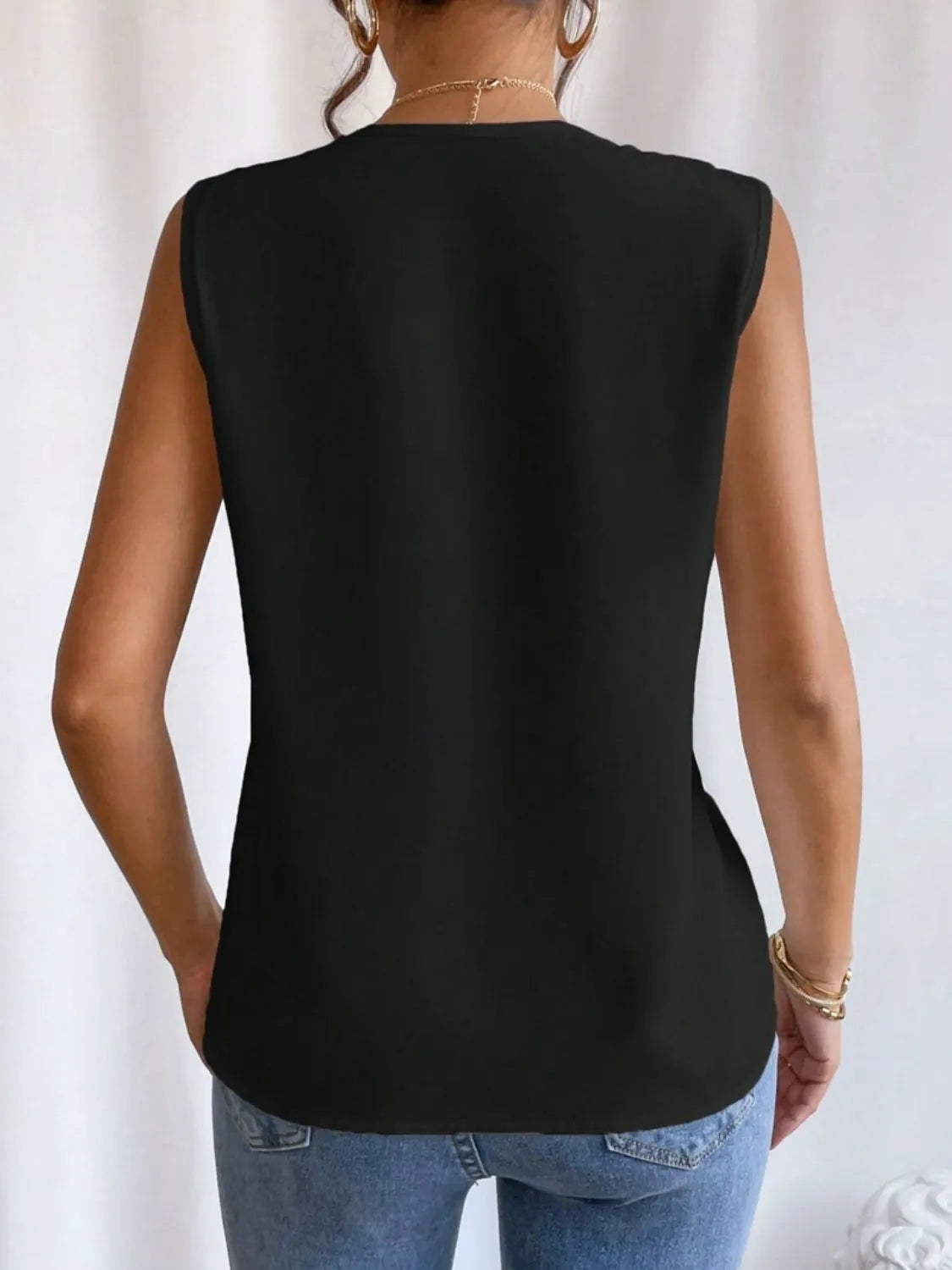 V-Neck Pleated Sleeveless Cami Tank Top - Velora Luxury Fashion