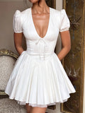 V-Neck Short Sleeve Mini Dress - Velora Luxury Fashion