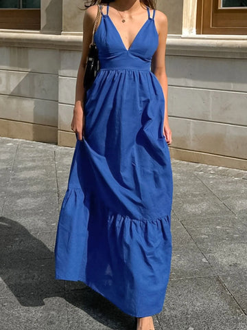 V-Neck Tiered Maxi Cami Dress - Velora Luxury Fashion