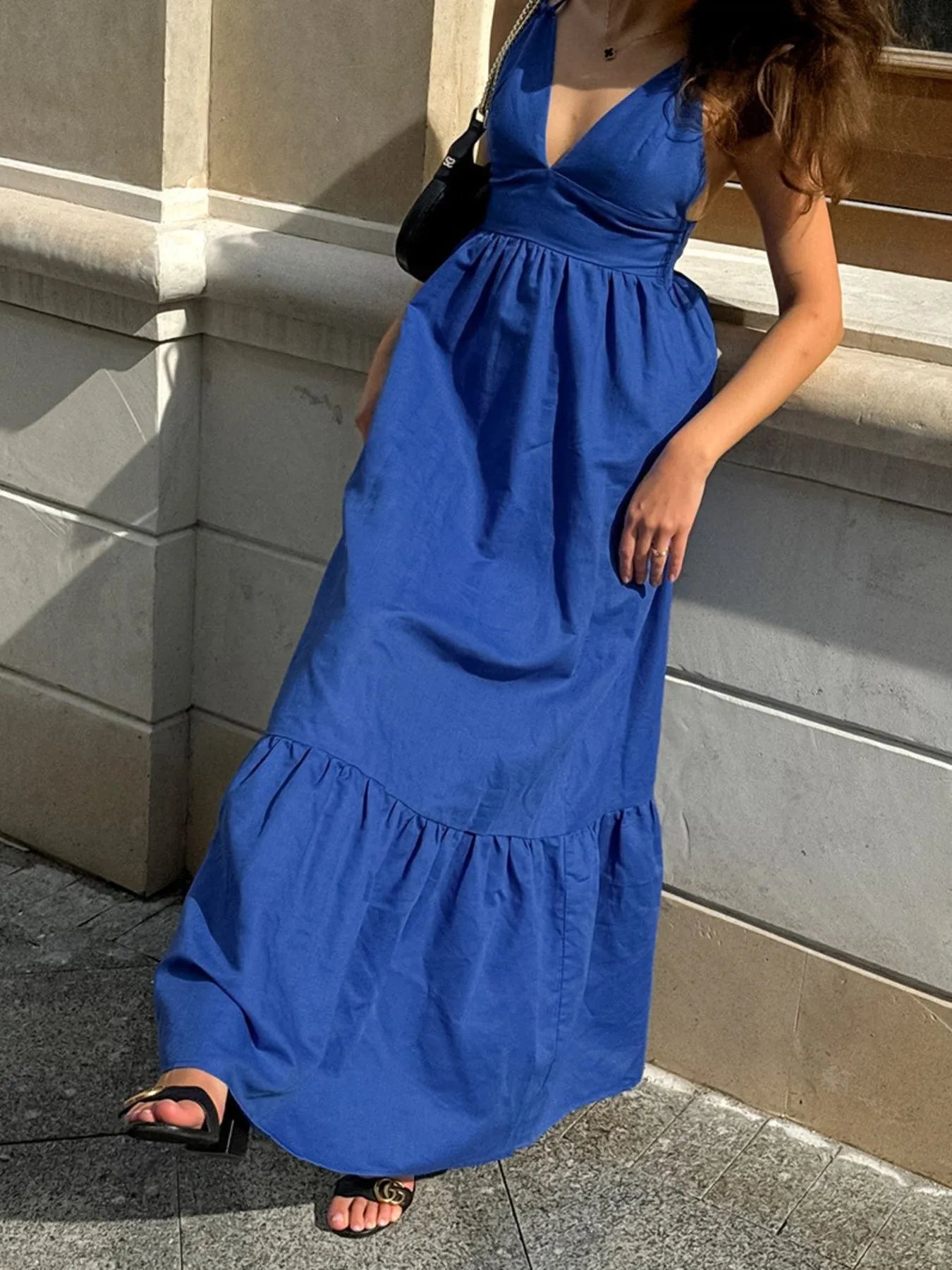 V-Neck Tiered Maxi Cami Dress - Velora Luxury Fashion