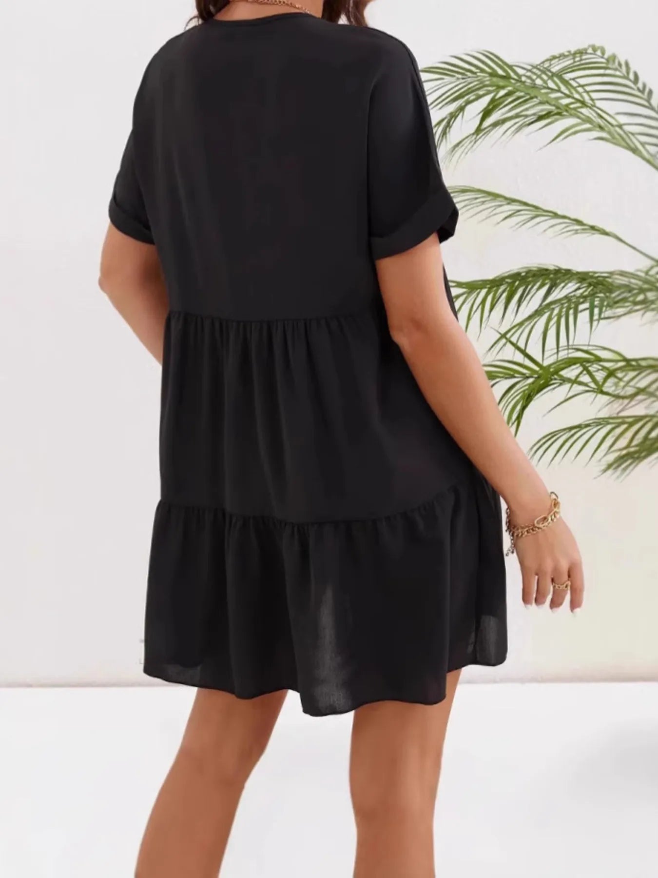 V-Neck Tiered Ruffle Mini Dress - Velora Luxury Fashion