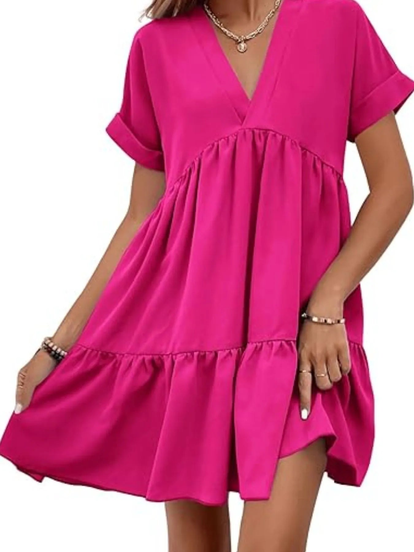 V-Neck Tiered Ruffle Mini Dress - Velora Luxury Fashion