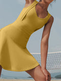 V-Neck Wide Strap Active Dress with Unitard Liner - Velora Luxury Fashion