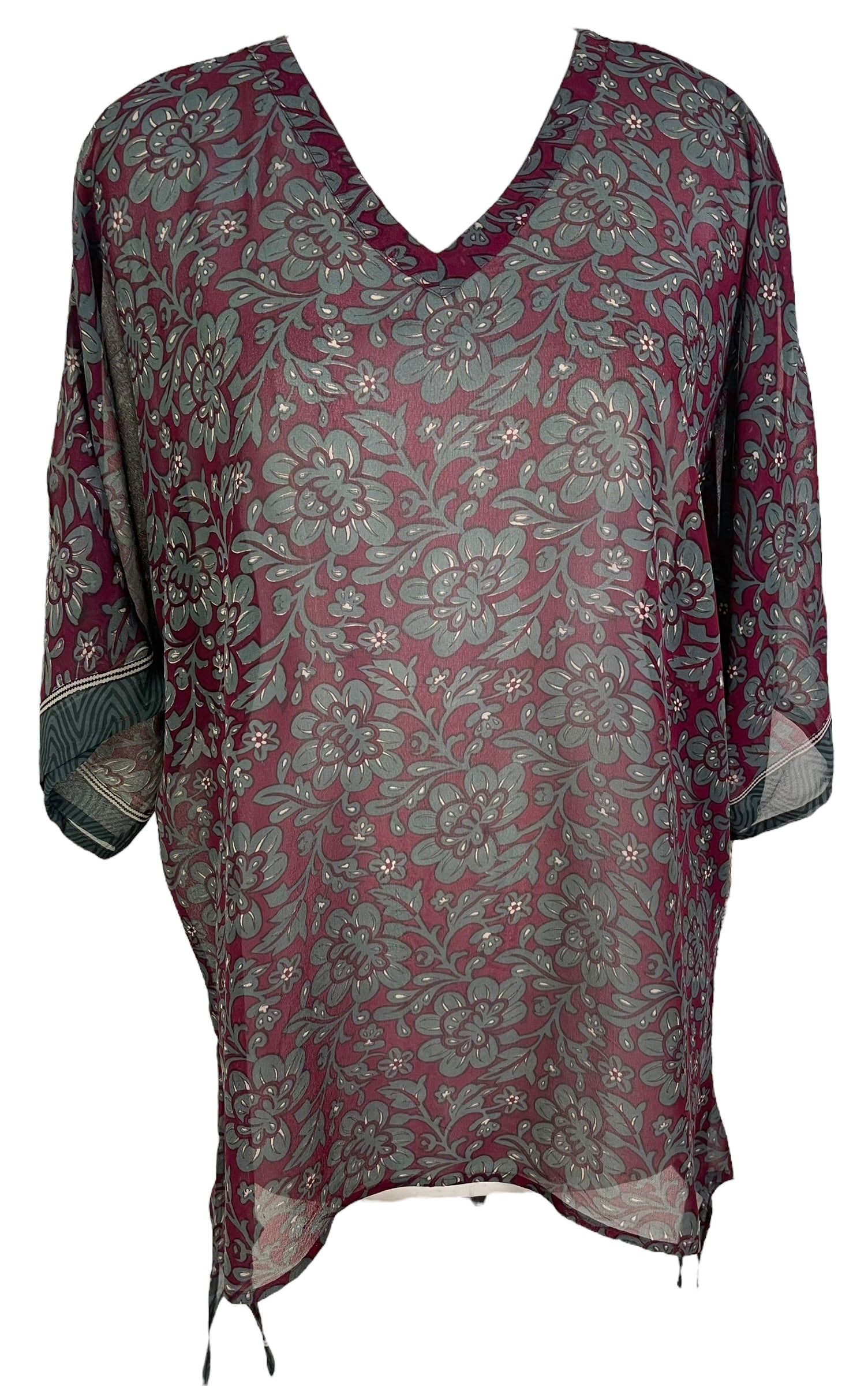 PRG7183 Sheer Avatar Pure Silk Long Tunic with Side Ties - Velora