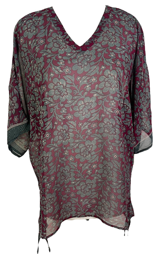 PRG7183 Sheer Avatar Pure Silk Long Tunic with Side Ties - Velora