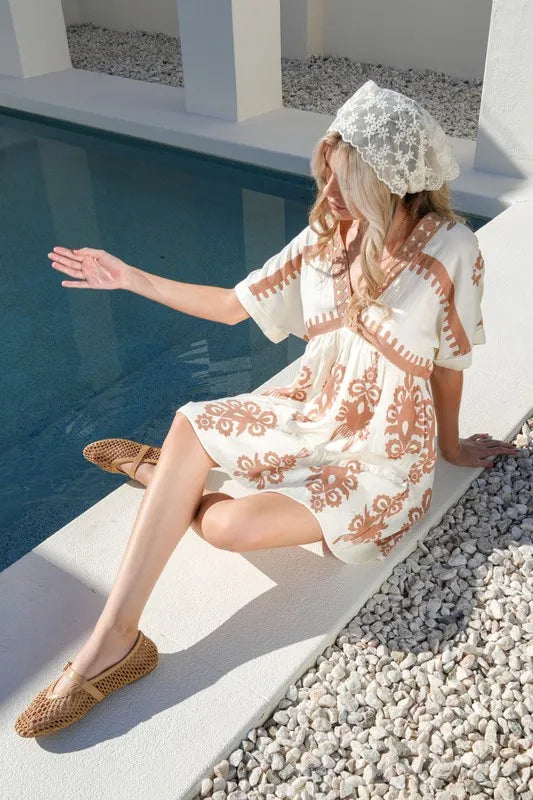 VERY J Printed V-Neck Woven Mini Dress - Velora Luxury Fashion