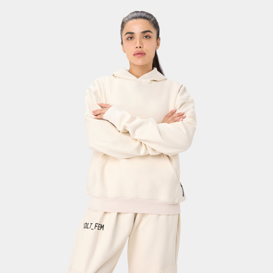 VOLTFEM_77 HOODIE — TACTICAL BIEGE - Velora Luxury Fashion
