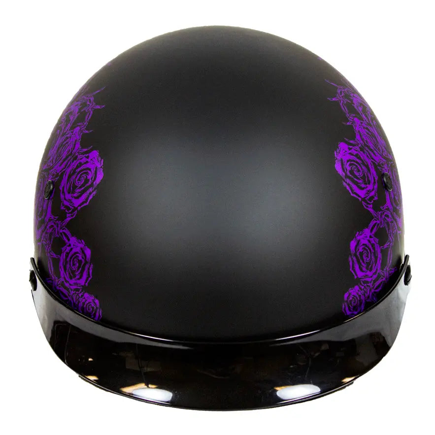 VOSS 707FRP Black Skull and Rose Half Helmet with Peak Boutique of Leathers/Open Road