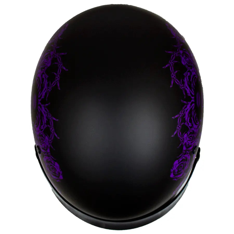 VOSS 707FRP Black Skull and Rose Half Helmet with Peak Boutique of Leathers/Open Road