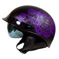 VOSS 707FRP Black Skull and Rose Half Helmet with Peak - Velora Luxury Fashion