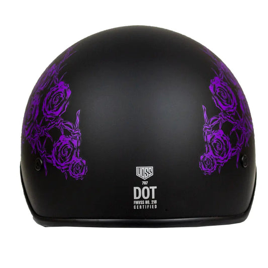 VOSS 707FRP Black Skull and Rose Half Helmet with Peak - Velora Luxury Fashion
