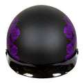 VOSS 707FRP Black Skull and Rose Half Helmet with Peak - Velora Luxury Fashion