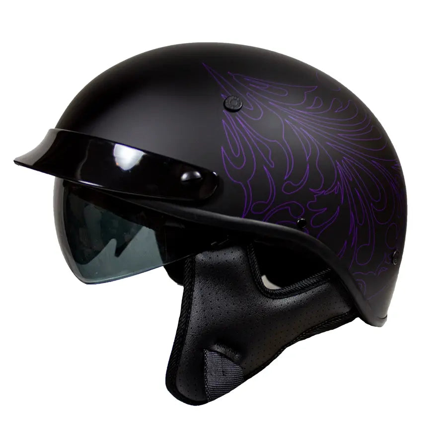 VOSS 707FRP Purple Paisley Half Helmet with Peak - Velora Luxury Fashion