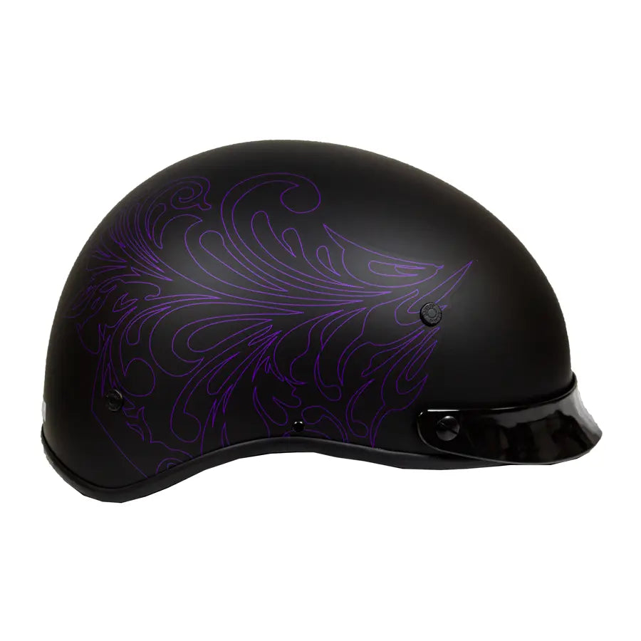 VOSS 707FRP Purple Paisley Half Helmet with Peak - Velora Luxury Fashion