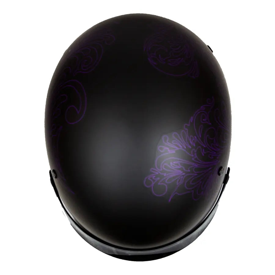 VOSS 707FRP Purple Paisley Half Helmet with Peak - Velora Luxury Fashion
