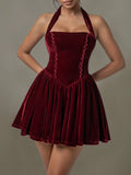 Velvet Halter Skater Dress - Velora Luxury Fashion