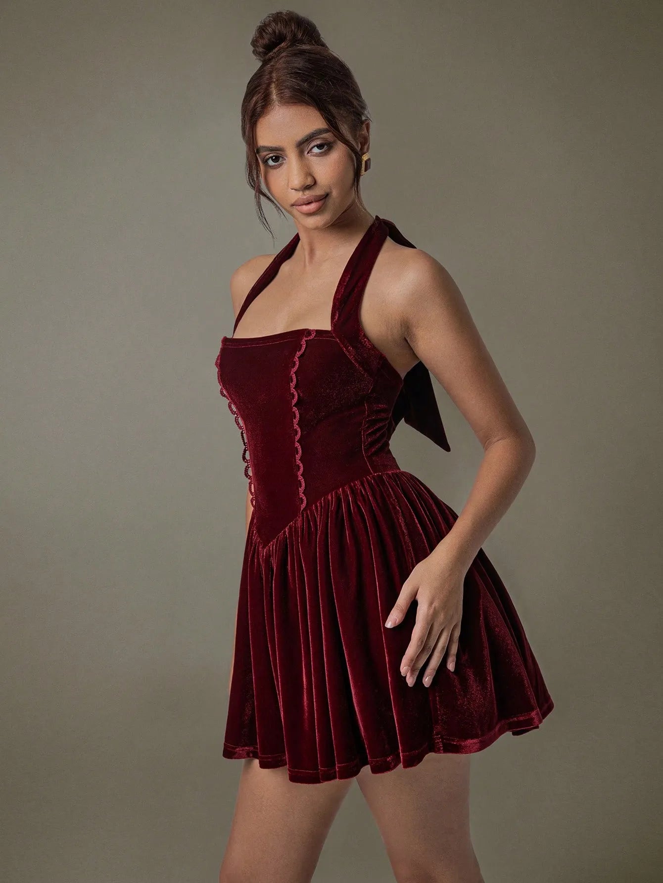 Velvet Halter Skater Dress - Velora Luxury Fashion