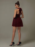 Velvet Halter Skater Dress - Velora Luxury Fashion