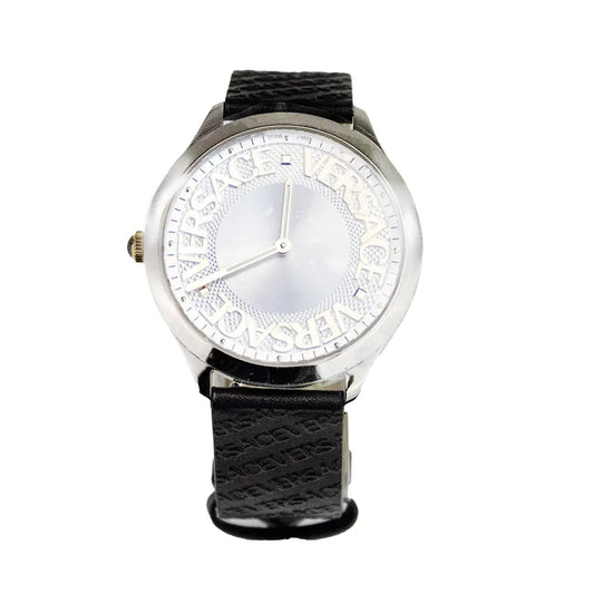 Versace 38mm Silver Logo Halo Dial Embossed Leather Watch - Velora Luxury Fashion