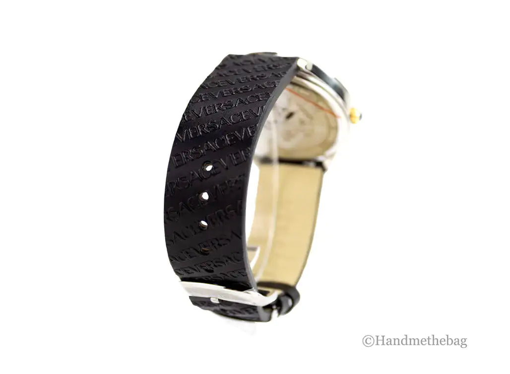 Versace 38mm Silver Logo Halo Dial Embossed Leather Watch - Velora Luxury Fashion