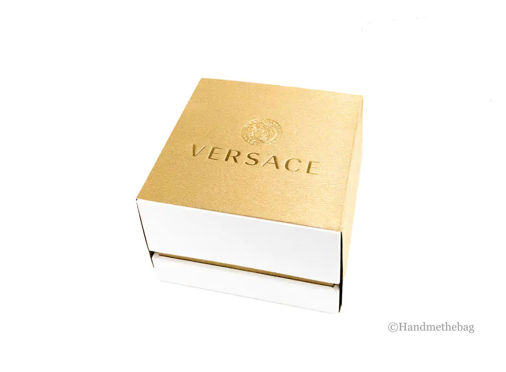Versace 38mm Silver Logo Halo Dial Embossed Leather Watch - Velora Luxury Fashion
