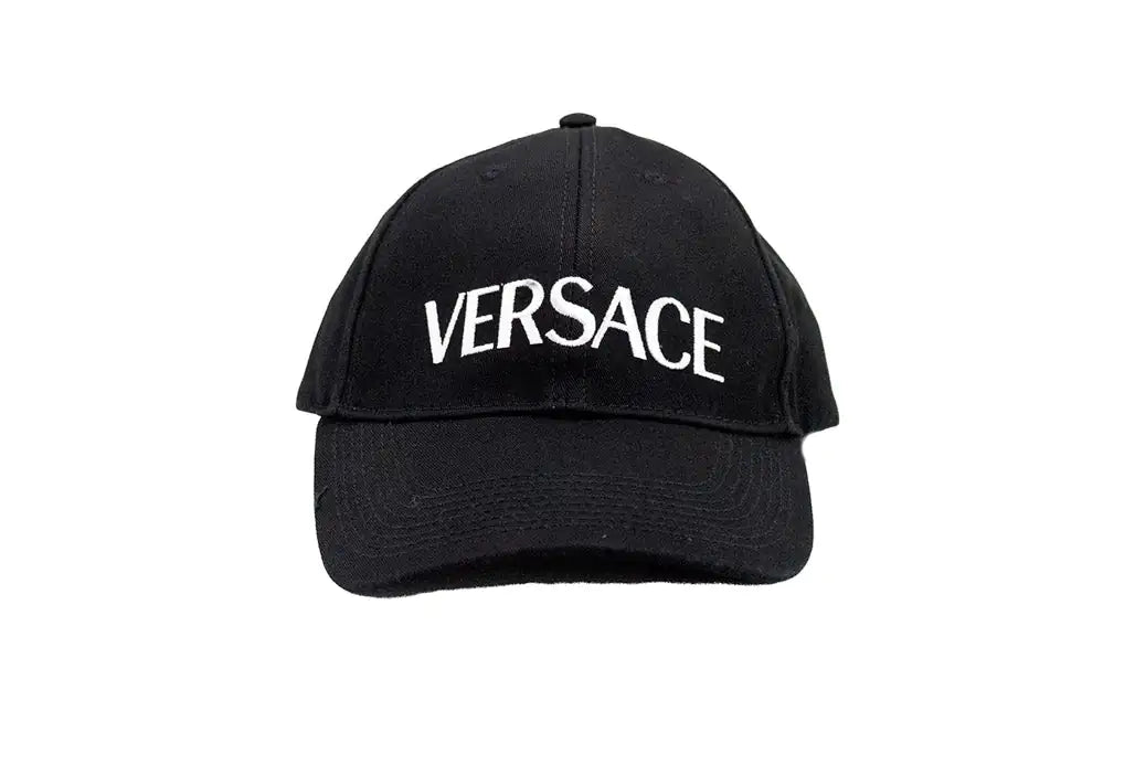 Versace Black Cotton Embroidered Logo Adjustable Baseball Hat - Velora Luxury Fashion